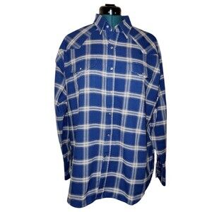 Ely Cattleman Western Pearl Snap Cowboy Shirt Men Size XL Blue Plaid Long Sleeve
